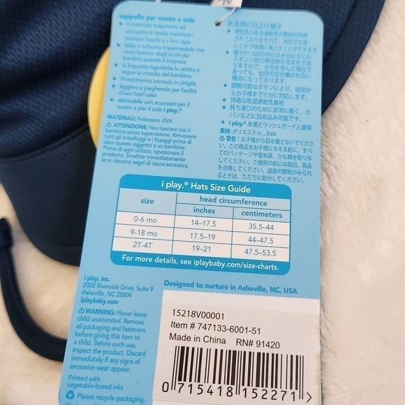 I Play Navy Blue Swim Sun Bucket Hat UPF 50+ Size 0-6 Months NWT - Picture 10 of 12